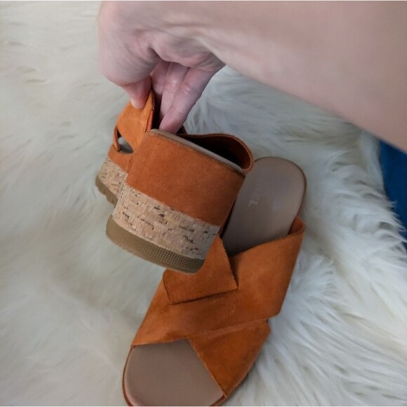 Sorel Cameron flatform platform mule sandals orange “desert sun” cork leather 8 - Picture 7 of 9